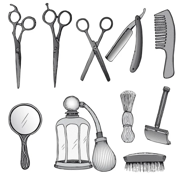Zestaw narzędzi rocznika Salon fryzjerski — Wektor stockowy