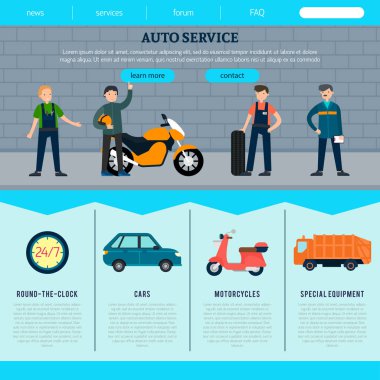 Düz otomatik servis Web sitesi şablonu