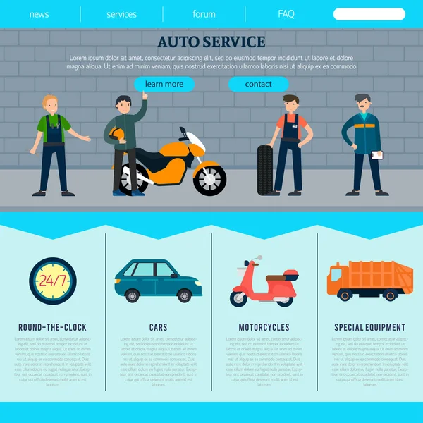 Plantilla de sitio web de servicio automático plano — Vector de stock