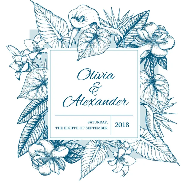 Handgezeichnete florale Hochzeitseinladungskarte — Stockvektor