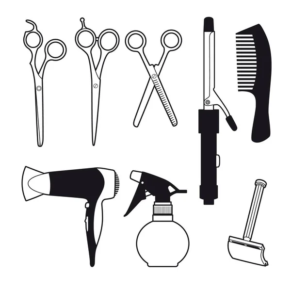 Conjunto de acessórios de barbeiro desenhado à mão —  Vetores de Stock