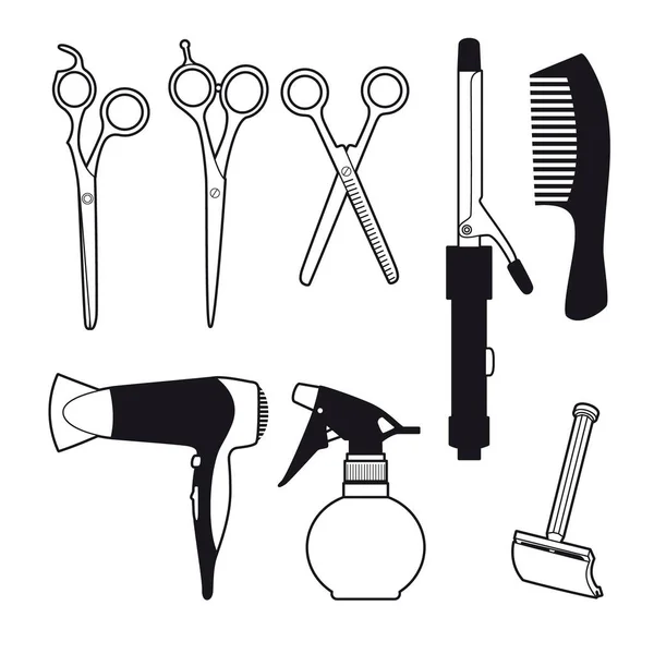 Handgezeichnetes Friseurzubehör Set — Stockvektor