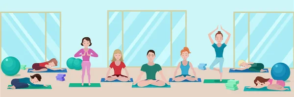 Concepto plano colorido de la clase de yoga — Vector de stock