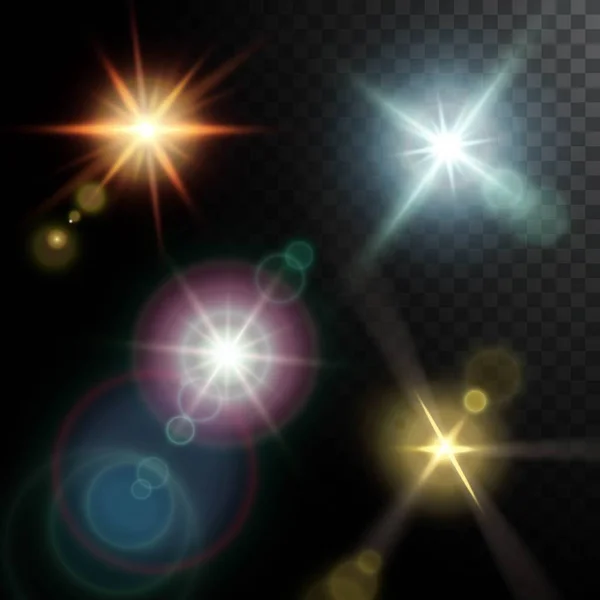 Lentille réaliste Flares faisceaux — Image vectorielle