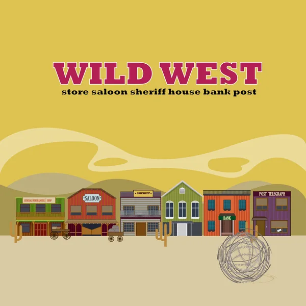 Plochá Wild West Street scenérie pozadí — Stockový vektor