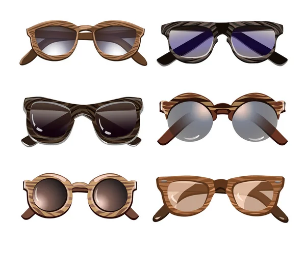 Bunte modische Hipster Sonnenbrillen Set — Stockvektor