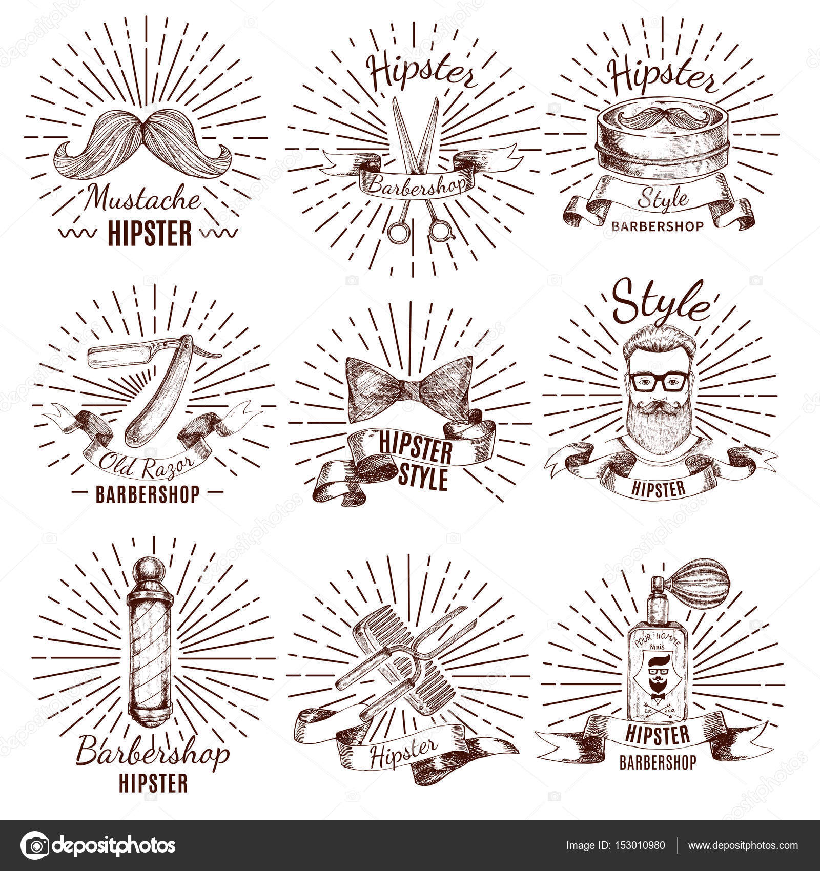 Barbershop Hipster Style Etiketten — Stockvektor