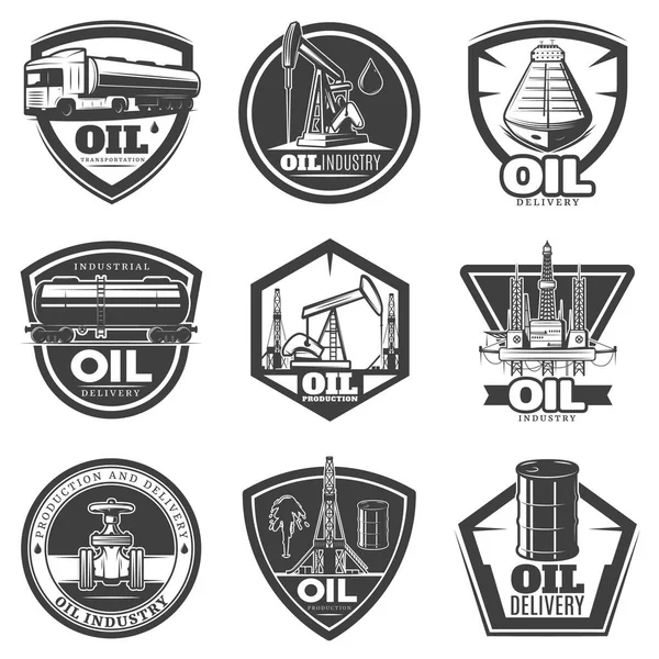 Etiquetas de la industria petrolera monocromática — Vector de stock