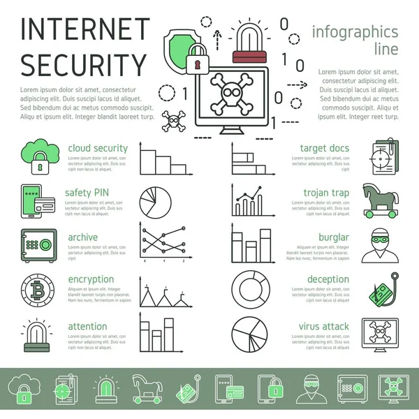 Internet Security Infográficos lineares — Vetor de Stock