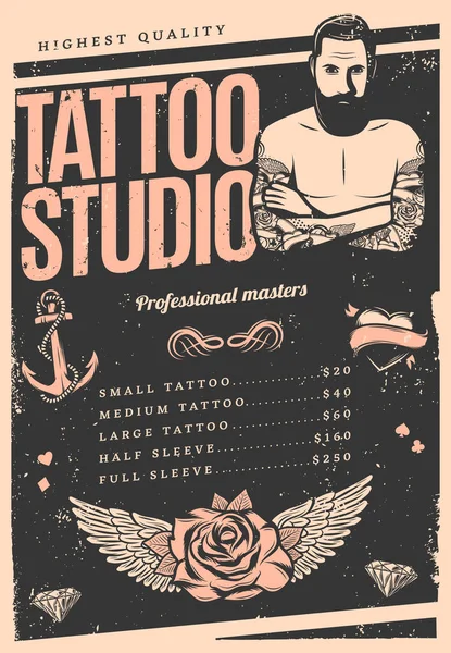 Ročník Tattoo Studio plakát — Stockový vektor