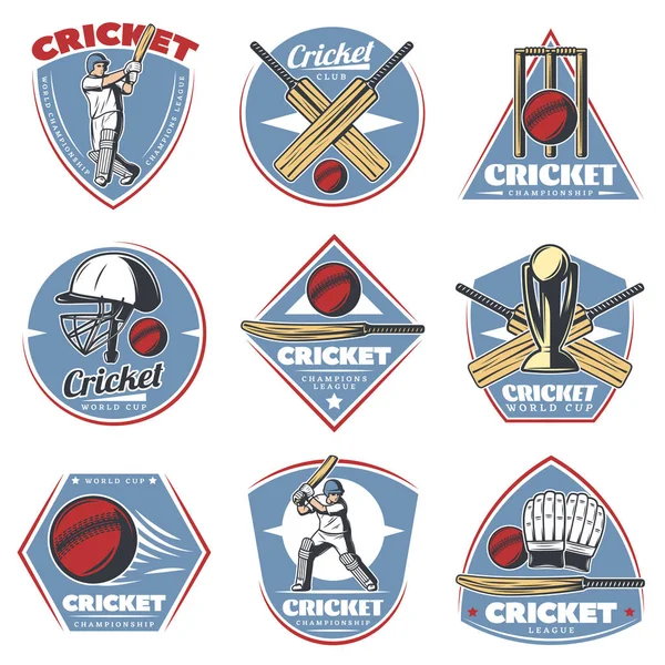 Ensemble de logos de cricket vintage colorés — Image vectorielle