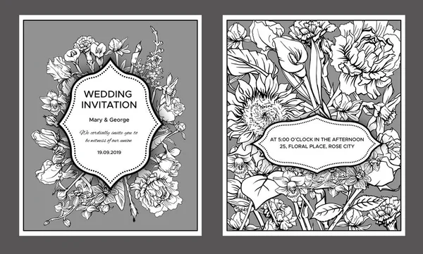 Cartes d'invitation de mariage floral vintage — Image vectorielle