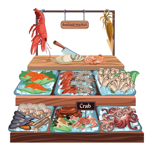 Conceito do mercado de frutos do mar — Vetor de Stock