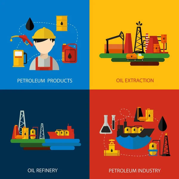 Ensemble plat coloré par industrie d'huile — Image vectorielle