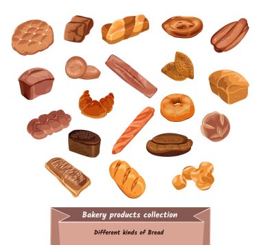 Renkli elle çizilmiş fırın ürünleri Set