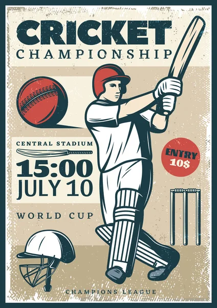 Affiche Sport Vintage Cricket Championship — Image vectorielle