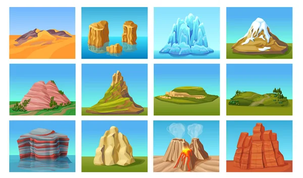 Paisajes de montaña de dibujos animados conjunto Vector De Stock