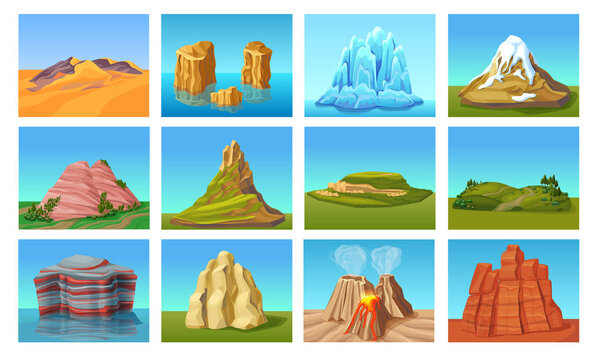 Cartoon Mountain Landscapes Set