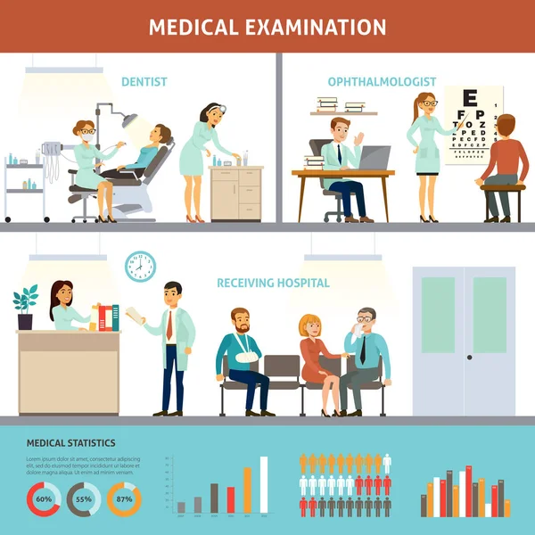 Modelo infográfico colorido do exame médico — Vetor de Stock