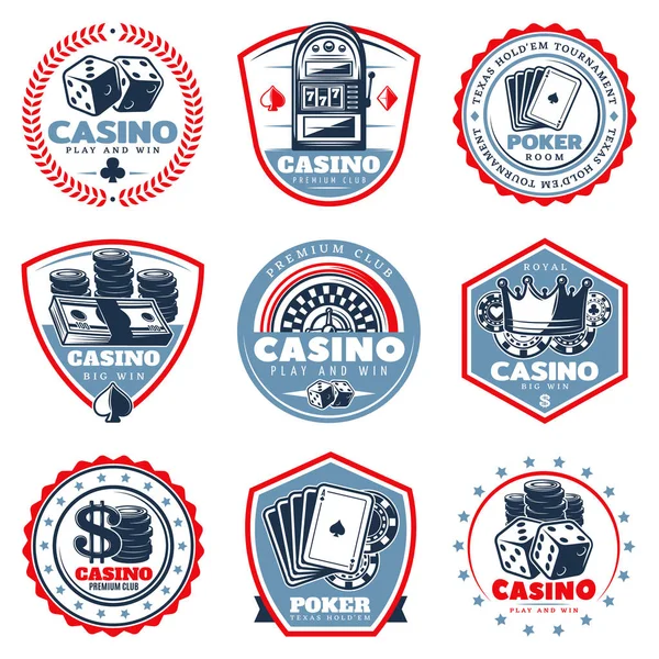 Conjunto de etiquetas de casino coloridas vintage —  Vetores de Stock