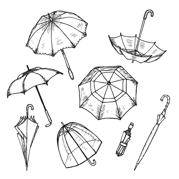 Hand Drawn Umbrellas Set — Stock Vector