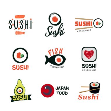 Japon yemekleri logolar Set