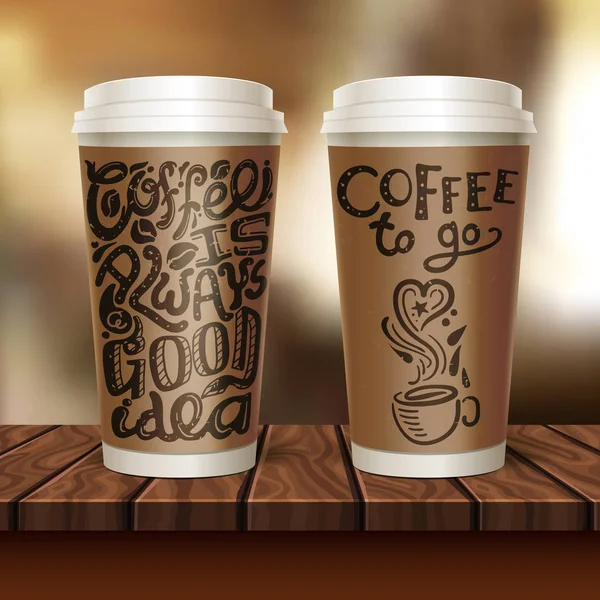Kaffe att gå två Cup sammansättning — Stock vektor