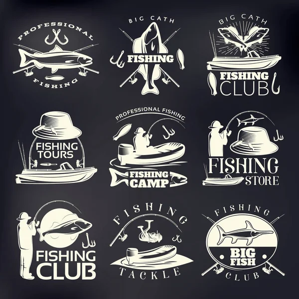 Emblema de pesca definido no escuro — Vetor de Stock