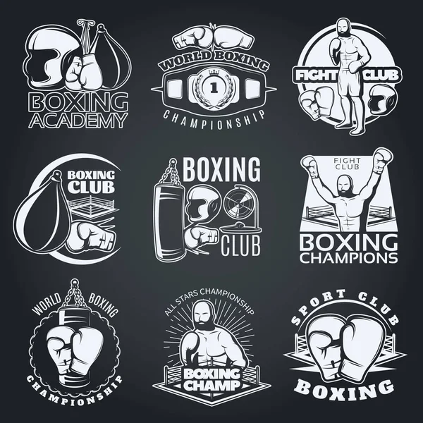 Clubs de boxe et compétitions Emblèmes monochromes — Image vectorielle