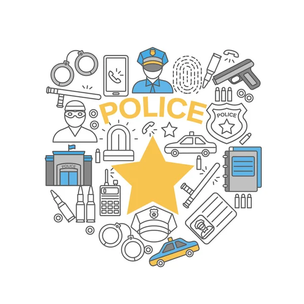 Icono de línea de policía conjunto — Archivo Imágenes Vectoriales