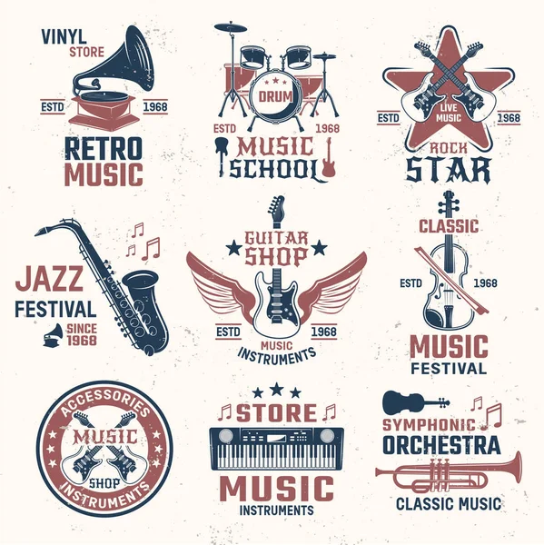 Música estilo retro emblemas — Vector de stock
