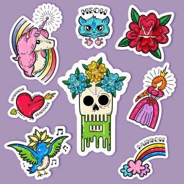 Çizgi film dövme çıkartmaları kümesi