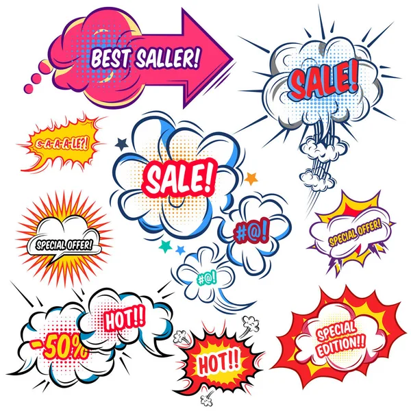 Comic Speech Bubbles With Sale Set — Stock Vector