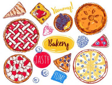 Elle çizilmiş pasta dilim kek Icon Set