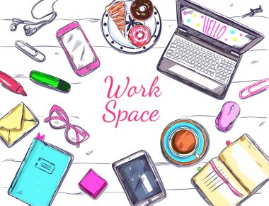 İş dizüstü üstten görünüm Poster