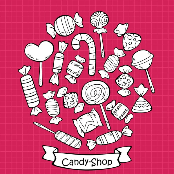 Set de productos dulces dibujados a mano — Vector de stock