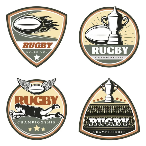 Emblems Set Rugby Berwarna Vintage - Stok Vektor