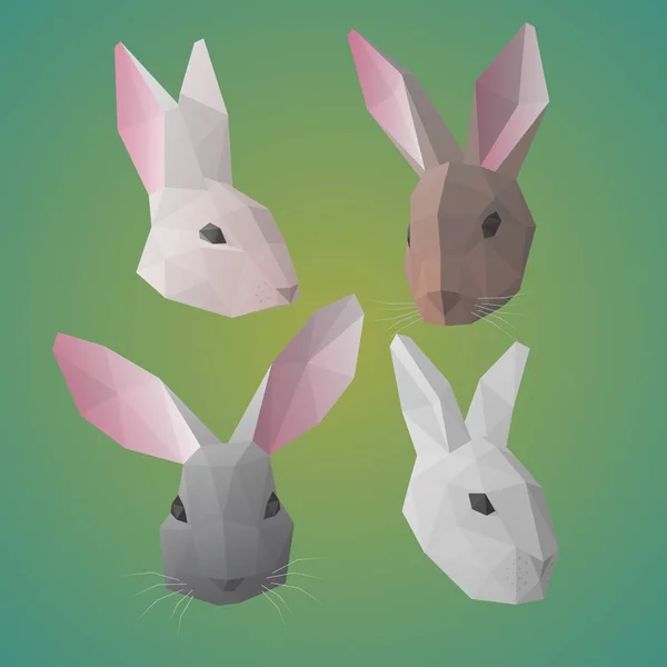 Collection polygonale de têtes de lapin ou de lièvre — Image vectorielle