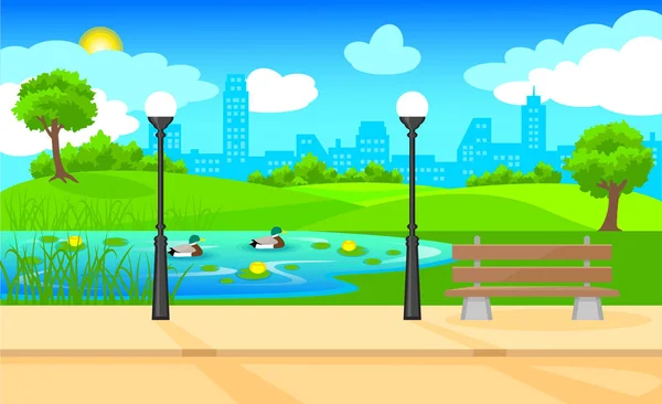 Light City Park Landscape Background — Stock Vector