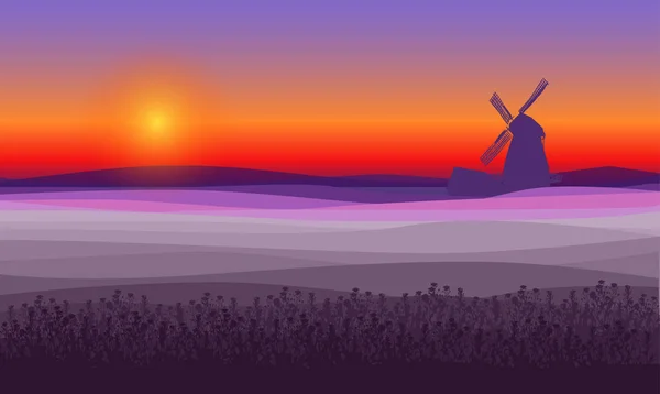 Абстрактный пейзаж фиолетового поля — стоковый вектор