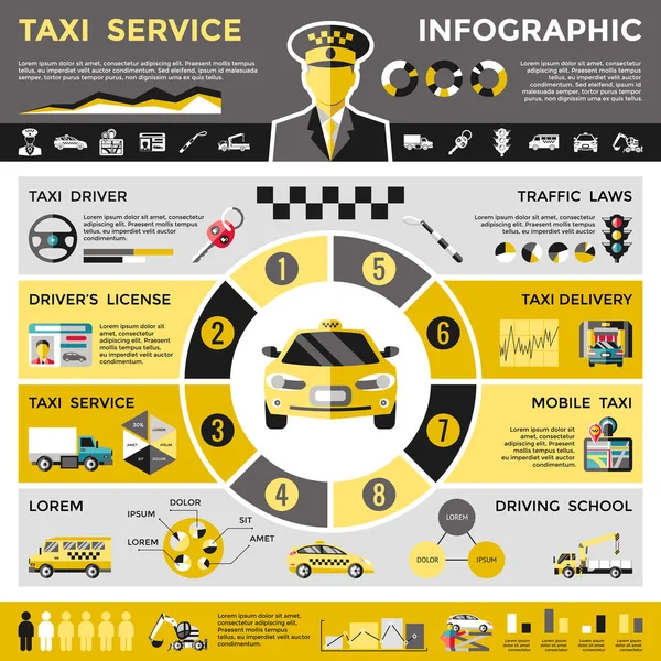 Colored Taxi Service Infographic Concept — Stock Vector