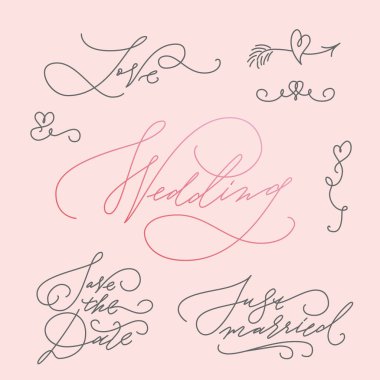 Düğün kaligrafi Letterings Set