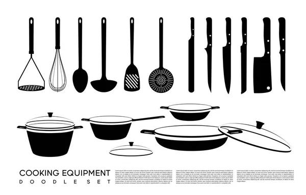 落書きキッチン機器セット — ストックベクタ