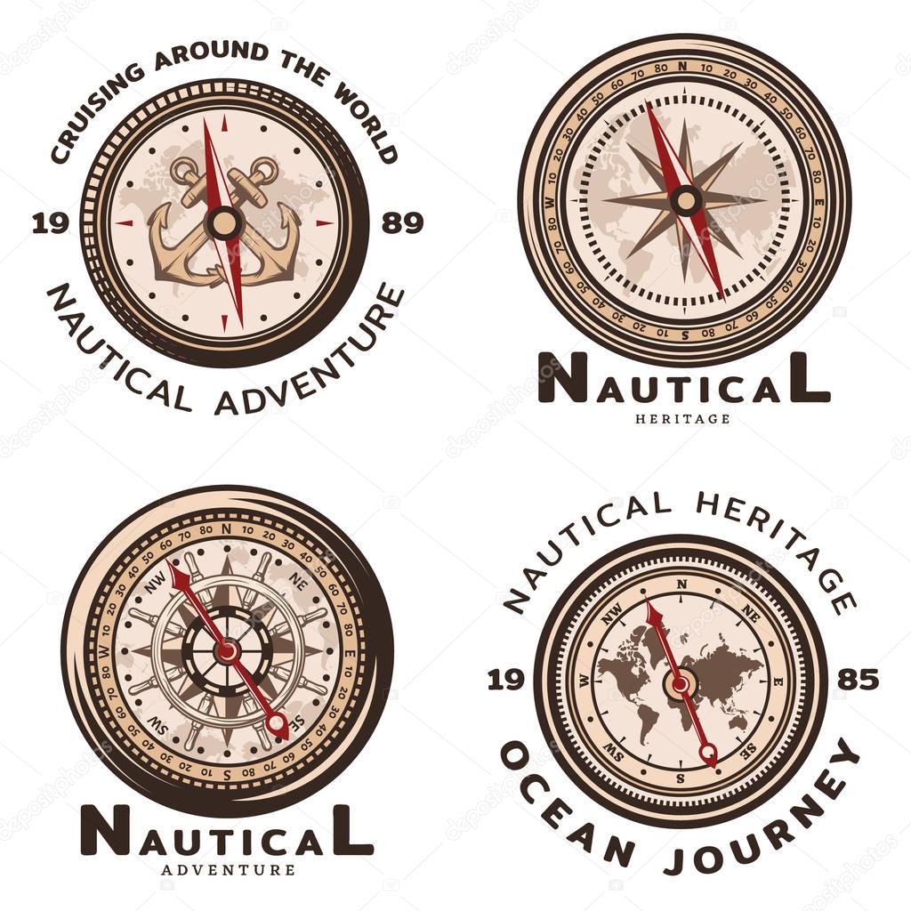 Vintage Colored Nautical Round Emblems Set