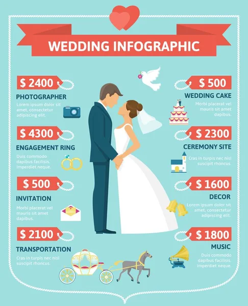 Flat Wedding Infographic Concept — Stock Vector