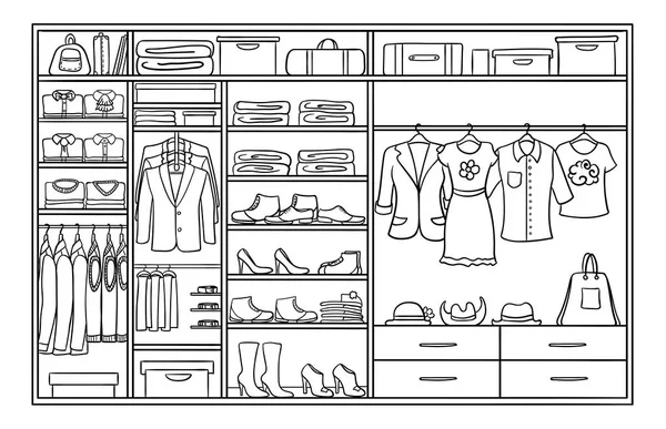 Concepto de armario familiar monocromático dibujado a mano — Vector de stock