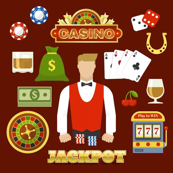 Conjunto de elementos de casino plano — Vetor de Stock