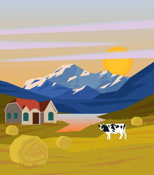Desenho colorido Modelo de paisagem rural — Vetor de Stock