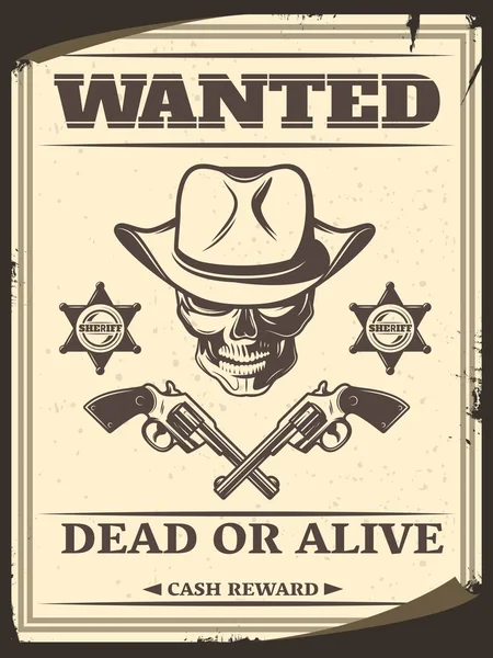 Vintage Monochrome Wild West Wanted Poster — Stock Vector