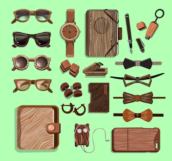 Σετ ξύλινα στοιχεία Hipster μόδας — Διανυσματικό Αρχείο